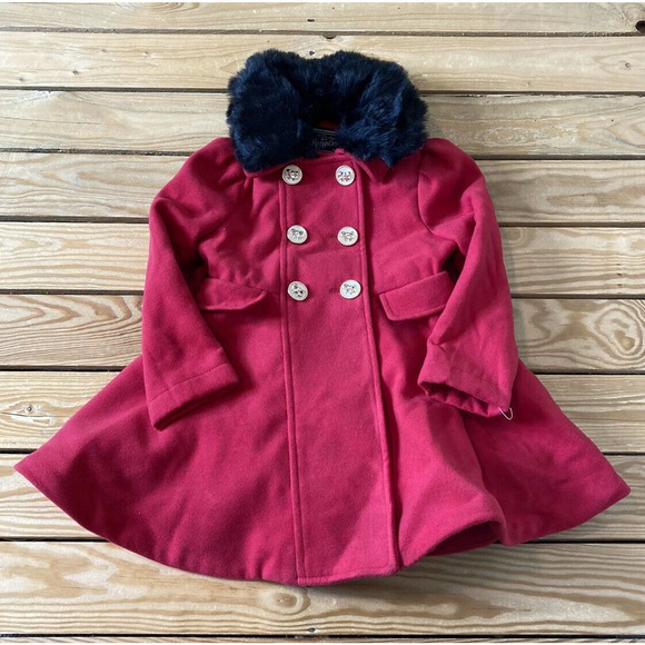 Rothschild Button Up Coat Size 4 Girl’s Red Faux Fur Lined